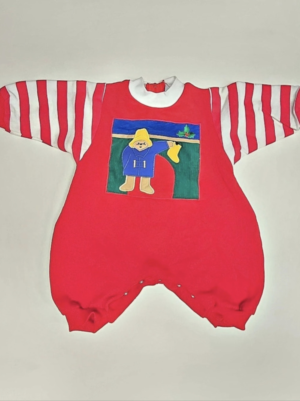 Vintage 1992 Paddington Bear Baby Romper Fleece Red Ruth Scharf Eden Toys 0-3M